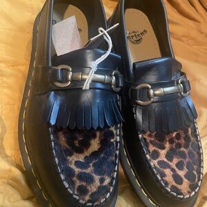 Dr. Martens Black Leather Loafers with Leopard Print NWT